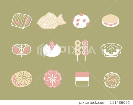 Japanese sweets illustration set (4 colors) 111486055