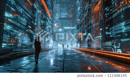 Programmer working on a program code in a software developing company. 111486145