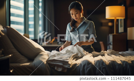 Asian woman cleaning a hotel 111487045