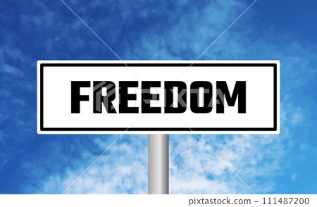 Freedom road sign on cloudy sky background 111487200