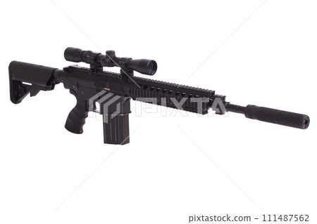 modern scoped high-precision designated marksman rifle (DMR)isolated on a white 111487562