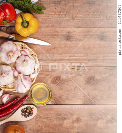 Fresh vegetables on a wooden table. Background. Healthy lifestyle. 111487862
