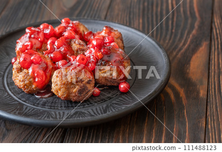 Swedish meatballs with lingonberry sauce 111488123