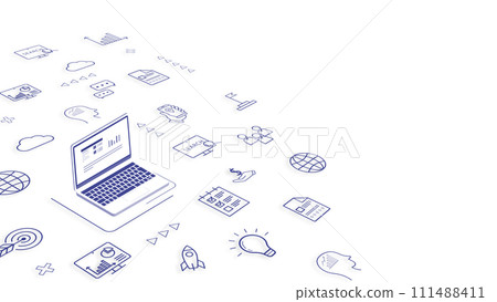 Isometric background for business and technology Background: White Icon: Dark blue Isometric background for business and technology Background: White Icon: Dark blue 111488411