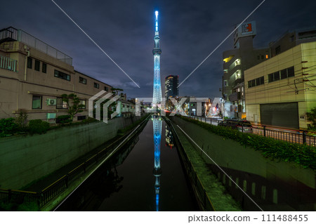 Tokyo Skytree viewed from Tokken Bridge in Tokyo Tokyo Skytree viewed from Tokken Bridge in Tokyo 111488455