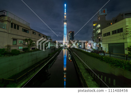 Tokyo Skytree viewed from Tokken Bridge in Tokyo Tokyo Skytree viewed from Tokken Bridge in Tokyo 111488456