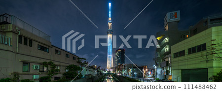 Tokyo Skytree viewed from Tokken Bridge in Tokyo 111488462