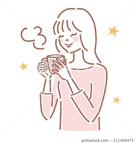 A woman drinking hot drinks 111488475