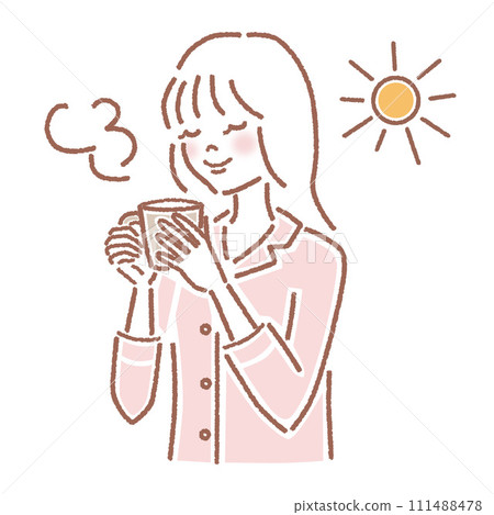 A woman drinking hot drinks 111488478