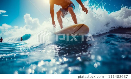 Surfer Catching the Waves at Sea. Generative ai 111488687