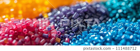 Colorful Plastic Polymer Pellets Close-Up. Generative ai Colorful Plastic Polymer Pellets Close-Up. Generative ai 111488712