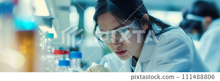 Focused Researcher Conducting Laboratory Experiment. Generative ai Focused Researcher Conducting Laboratory Experiment. Generative ai 111488806