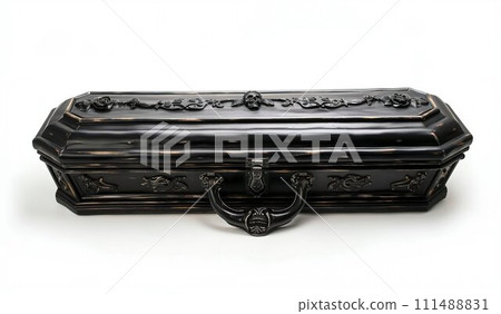 Elegant Black Coffin Isolated on White Background. Generative ai 111488831