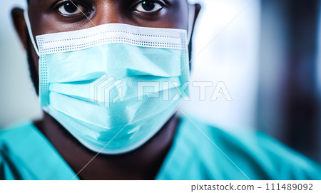 戴口罩的黑人男醫務人員“AI生成圖像” 111489092
