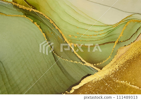 olive green and gold alcohol ink art background material 111489313