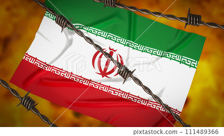 The Iran flag on fire background 3d rendering. The Iran flag on fire background 3d rendering. 111489366