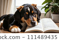 Illustration of a book and a cute dog 111489435
