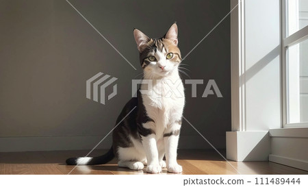 Illustration of a cute cat sitting indoors 111489444