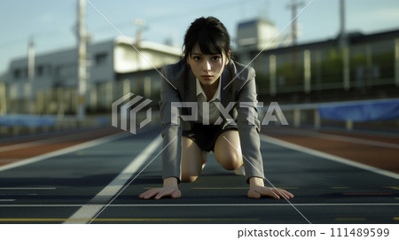 AI image generation young woman at the starting line AI image generation young woman at the starting line 111489599