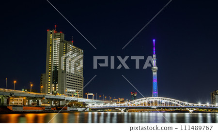 "Tokyo" Illuminated Tokyo Sky Tree and Shirahige Bridge / Night View 111489767