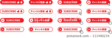 Channel registration button, arrow and hand click mark set Channel registration button, arrow and hand click mark set 111490234