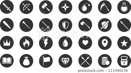 Black and white round RPG game mark set 111490236