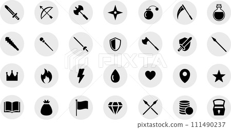 Monochrome round game mark set Monochrome round game mark set 111490237