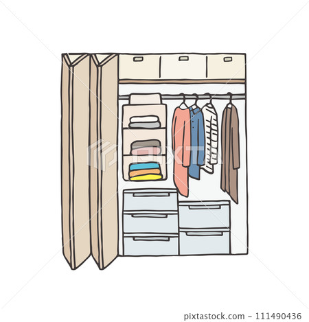 Closet/clothes storage hand-drawn illustration (color) 111490436