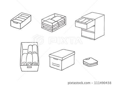 Storage box/clothes storage illustration hand drawn (monochrome) Storage box/clothes storage illustration hand drawn (monochrome) 111490438
