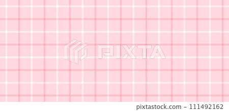 Seamless pink and white windowpane pattern. Checkered plaid repeating background. Tattersall tartan texture print for textile and fabric swatch. Repeated neutral check wallpaper. Vector backdrop 111492162