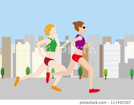 馬拉鬆比賽中女跑者穿越城市 111492307