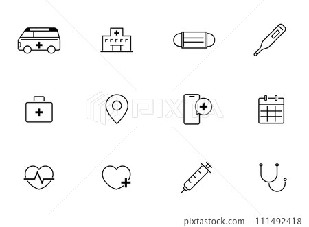 Medical and healthcare line icon set 111492418