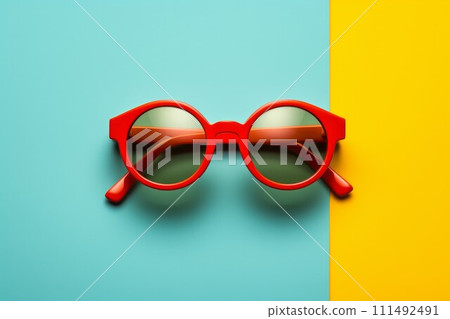 Fashion Sunglasses and glasses concept on retro background Created with Generative AI technology. 111492491