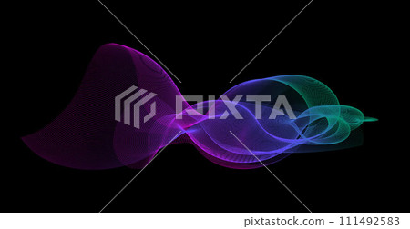 Gradient wave line blend form. Abstract purple blue green flowing lines design element. Dynamic neon line smoky shape. Sound waves or ai illustration concept. Vector curved pattern background 111492583
