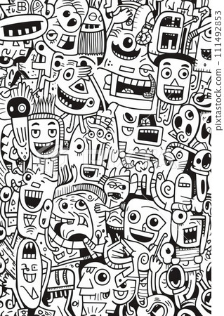 Illustration of coloring book doodle crowd cute alien monster Created with Generative AI technology. Illustration of coloring book doodle crowd cute alien monster Created with Generative AI technology. 111492853