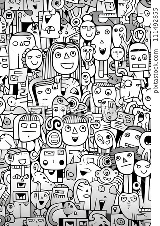 Illustration of coloring book doodle crowd cute alien monster Created with Generative AI technology. Illustration of coloring book doodle crowd cute alien monster Created with Generative AI technology. 111492855