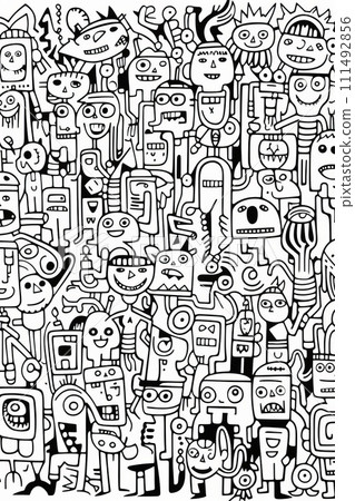 Illustration of coloring book doodle crowd cute alien monster Created with Generative AI technology. Illustration of coloring book doodle crowd cute alien monster Created with Generative AI technology. 111492856