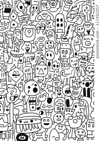Illustration of coloring book doodle crowd cute alien monster Created with Generative AI technology. Illustration of coloring book doodle crowd cute alien monster Created with Generative AI technology. 111492857