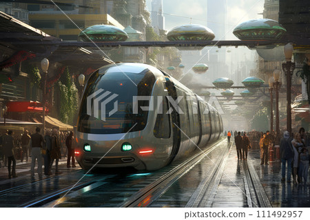 Conceptual of transportation with clean energy in the future Created with Generative AI technology. Conceptual of transportation with clean energy in the future Created with Generative AI technology. 111492957