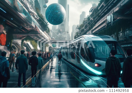 Conceptual of transportation with clean energy in the future Created with Generative AI technology. 111492958