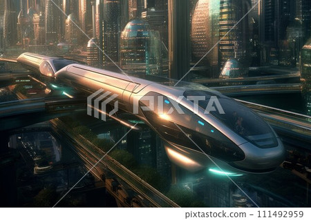 Conceptual of transportation with clean energy in the future Created with Generative AI technology. Conceptual of transportation with clean energy in the future Created with Generative AI technology. 111492959
