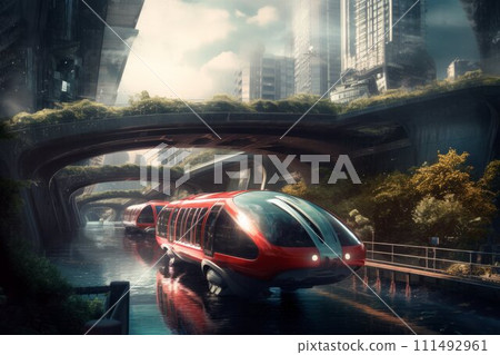 Conceptual of transportation with clean energy in the future Created with Generative AI technology. Conceptual of transportation with clean energy in the future Created with Generative AI technology. 111492961