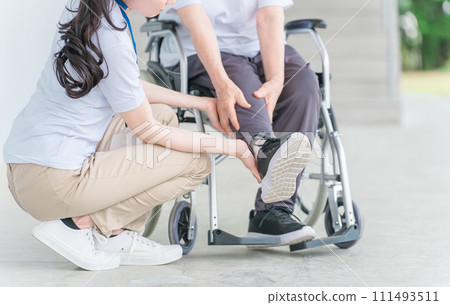 Elderly people and caregivers who rehabilitate while riding wheelchairs in nursing homes (knee/knee pain) 111493511