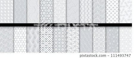 Geometric set of seamless gray and white patterns. Simple vector graphics. Geometric set of seamless gray and white patterns. Simple vector graphics. 111493747