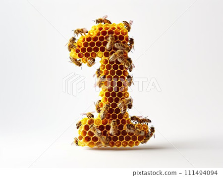 AI-generated content. Number one made of honey comb  111494094