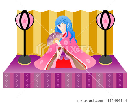 坐在 hinadan 上的女孩娃娃 坐在 hinadan 上的女孩娃娃 111494144