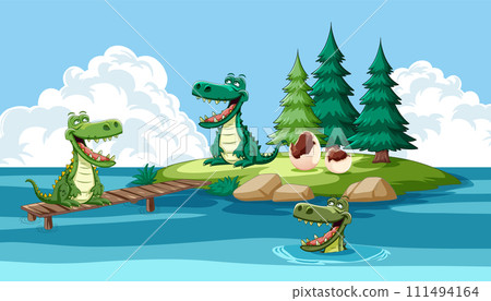 Happy Crocodiles on a Sunny Island 111494164