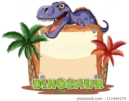 Friendly Dinosaur with Tropical Frame 111494174