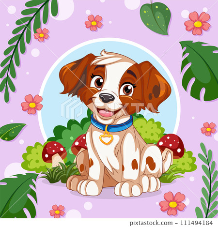 Cheerful Puppy in a Floral Wonderland 111494184