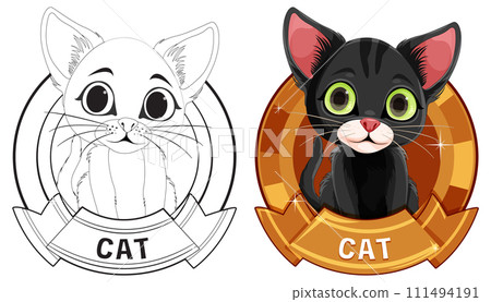 Cute Cat Emblems in Vector Style 111494191